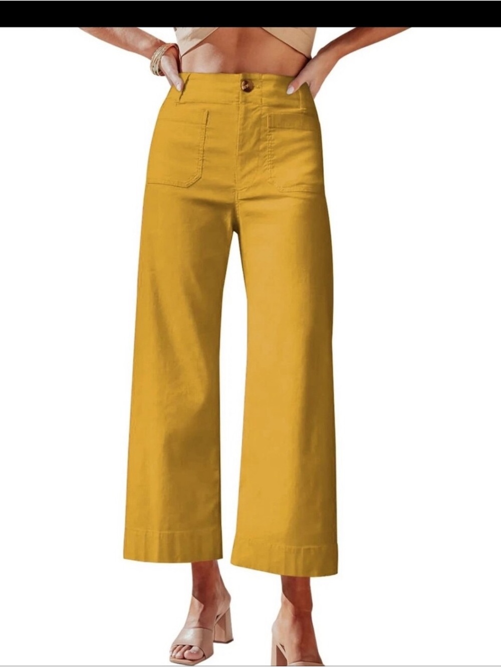 Maeve The Colette linen blend Cropped Wide-Leg Pants size 29 mustard color